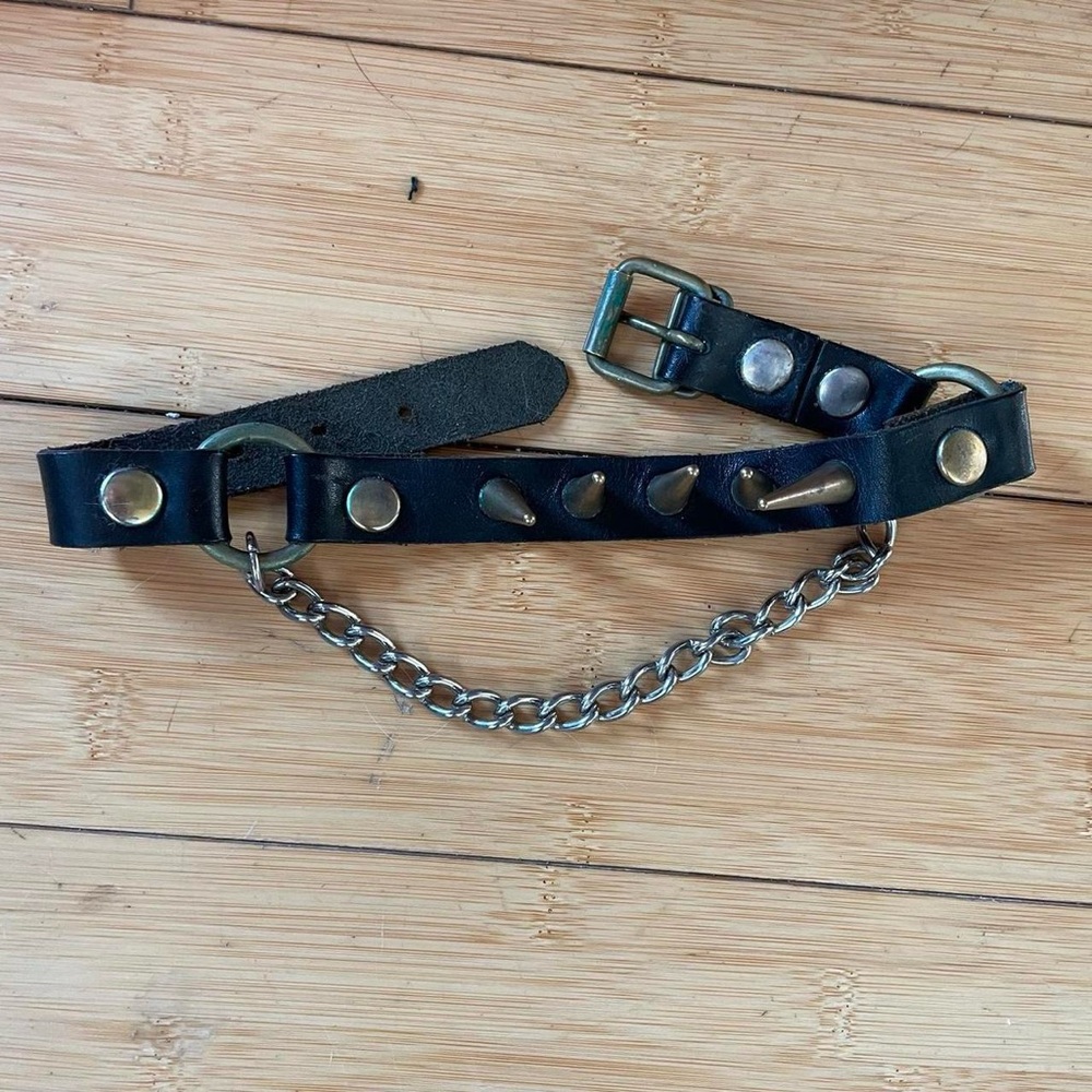 Bronze and silver black leather choker collar - Picture 2 of 2